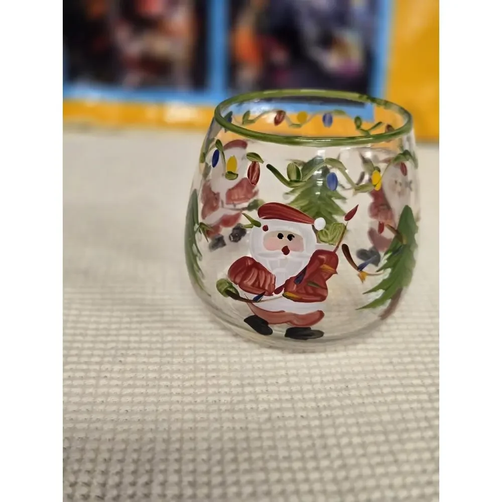 Vintage Christmas Glass Decor Set Santa Candle Holder Candy Cane Basket
